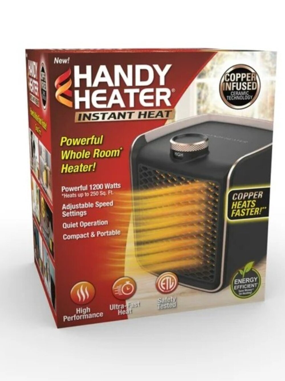 Handy Heater Pro Instant Heat - Copper Infused Whole Room Heater (Black/Copper)